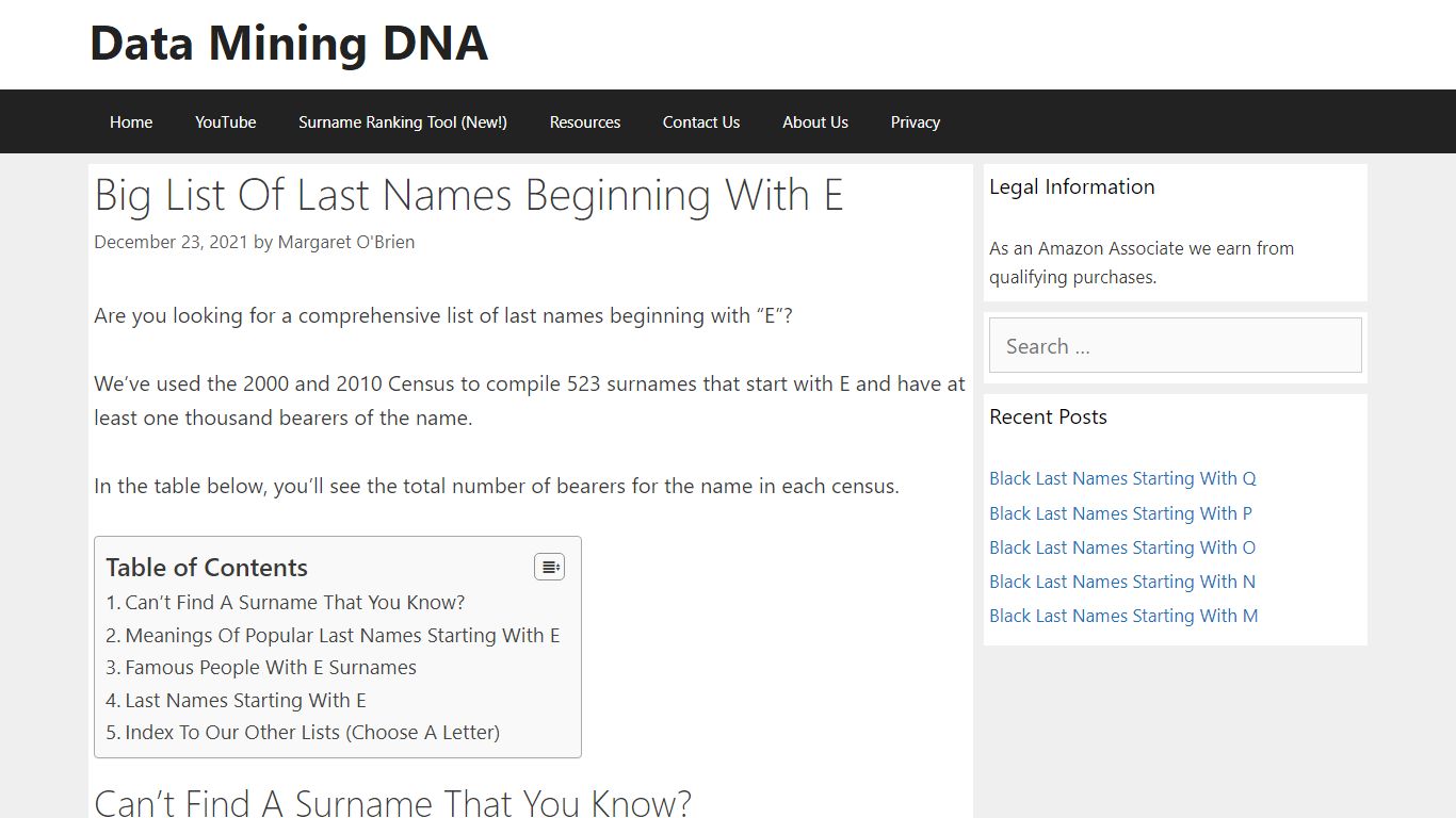 Big List Of Last Names Beginning With E – Data Mining DNA